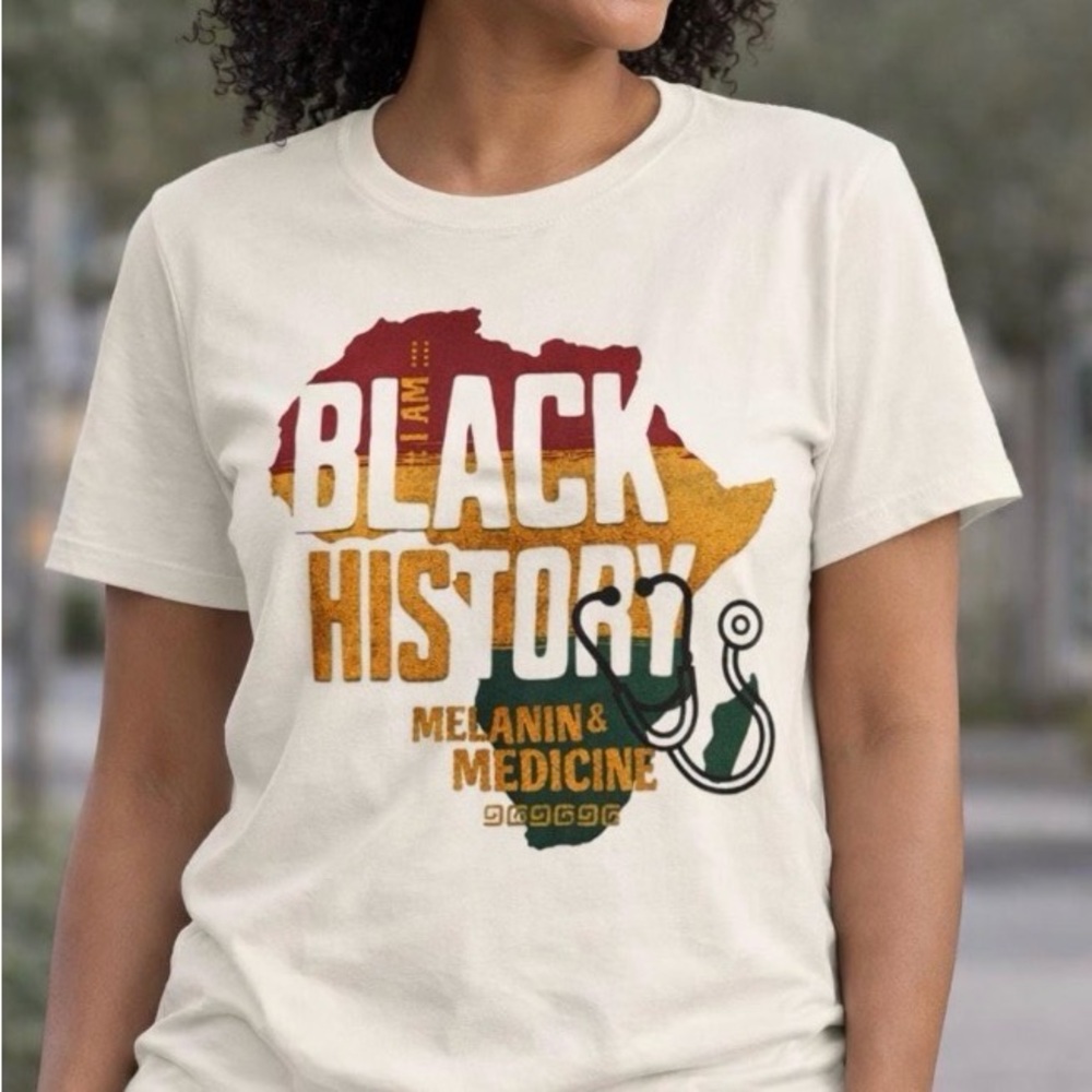 Gildan Cream Short Sleeve Tee with black history themed Black and Red Print